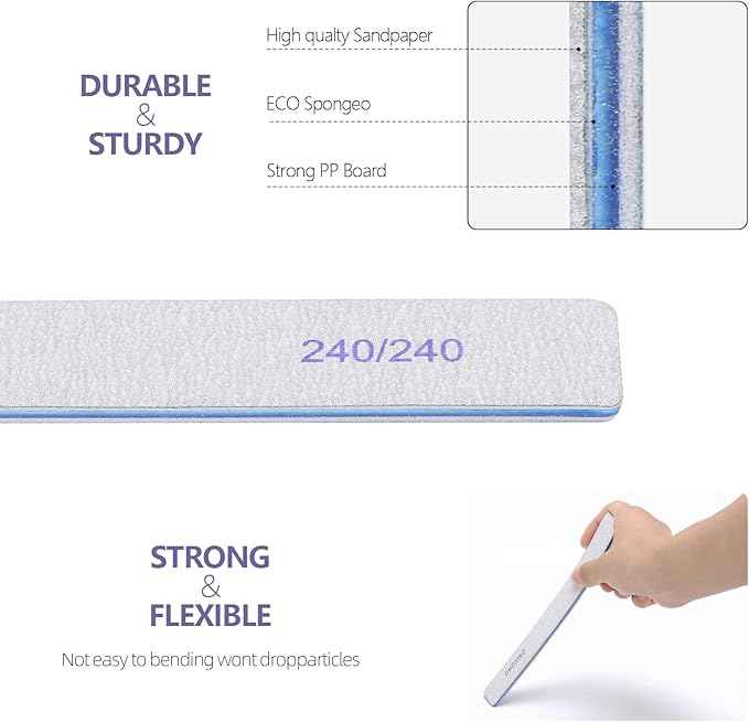 25 Count 240/240 Grit Nail Files for Natural Nails, Double Sided Emery Boards Fine Grit Nail File Manicure Tools