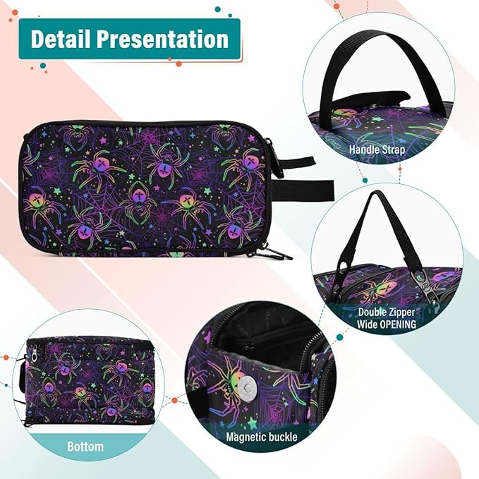 MNSRUU Multi-colored Spiders Makeup Bag - Large Capacity Cosmetic Organizer, Portable Toiletry Bag for Travel Size