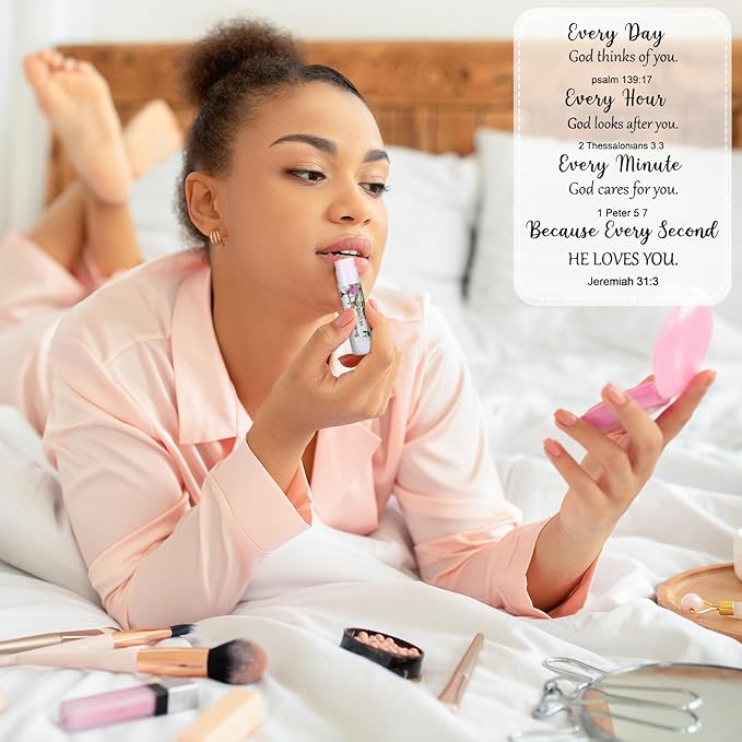 50 Pcs Lip Balm Bulk Christian Gift for Women Faith Religious Bible Verse Lip Balm Inspirational Gift Scripture Moisturizing Lip Care Product for Coworker Sister Teacher (Floral)