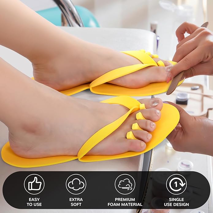 Suhine 120 Pairs Disposable Pedicure Slippers and Toe Separators Kit 40 Pairs Disposable Foam Flip Flops 80 Toe Separators for Women Nail Hotel Salon Spa Party