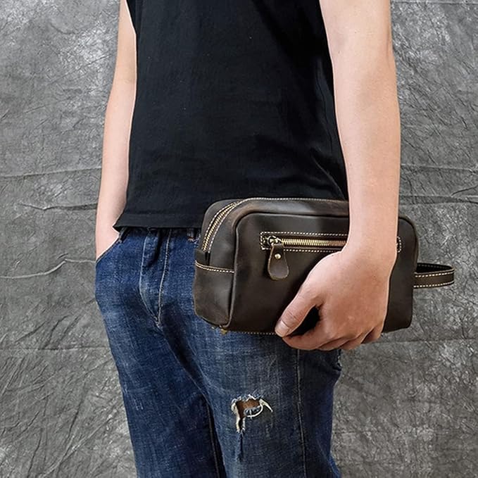 Leather Toiletry Bag for Men Travel Shaving Dopp Kit-Large Cosmetic Bags Toiletries Bathroom Organizer