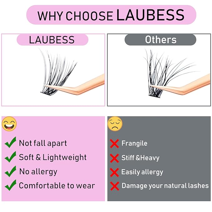 Eyelash Clusters LAUBESS Lash Clusters Individual Lashes Cluster Eyelash Extensions DIY at Home Waterproof Cluster Lashes (40D-C-9-16)
