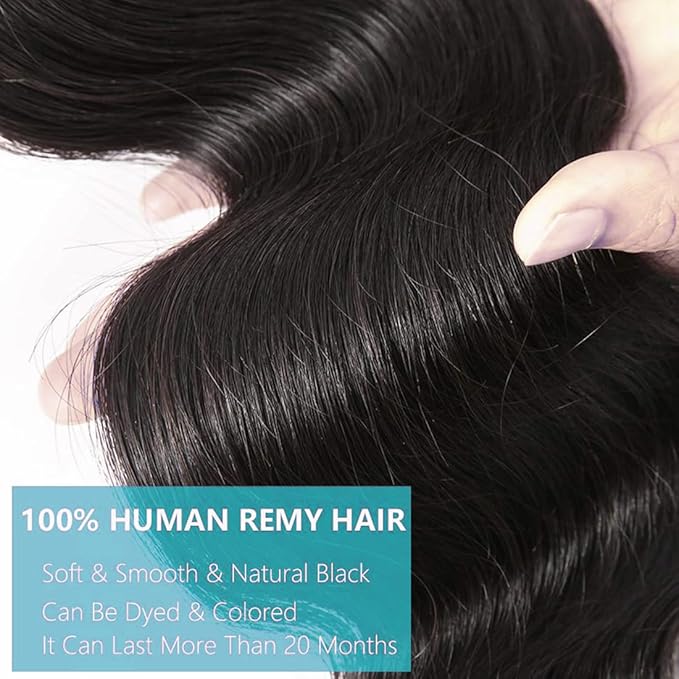 Cirvty 34 Inch Body Wave Bundle Human Hair 1 Bundles Body Wave Bundles 100% Unprocessed Brazilian Virgin Hair Bundles Double Weft Weave Bundles Human Hair Natural Black Color