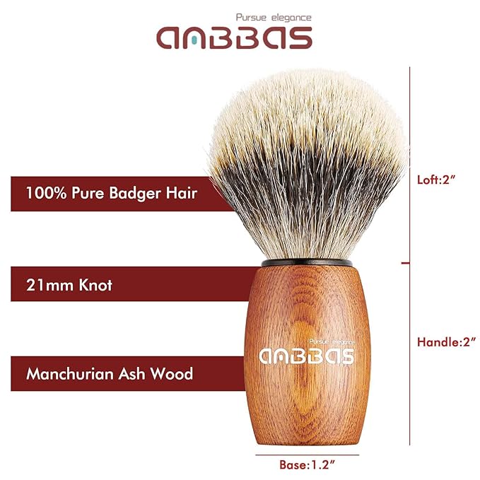 Anbbas Badger Hair Shaving Brush with Wood Handle,Large Soap Bowl,Stainless Steel Shaving Stand and 3.5 oz Natural Shaving Soap Puck Refill for Men