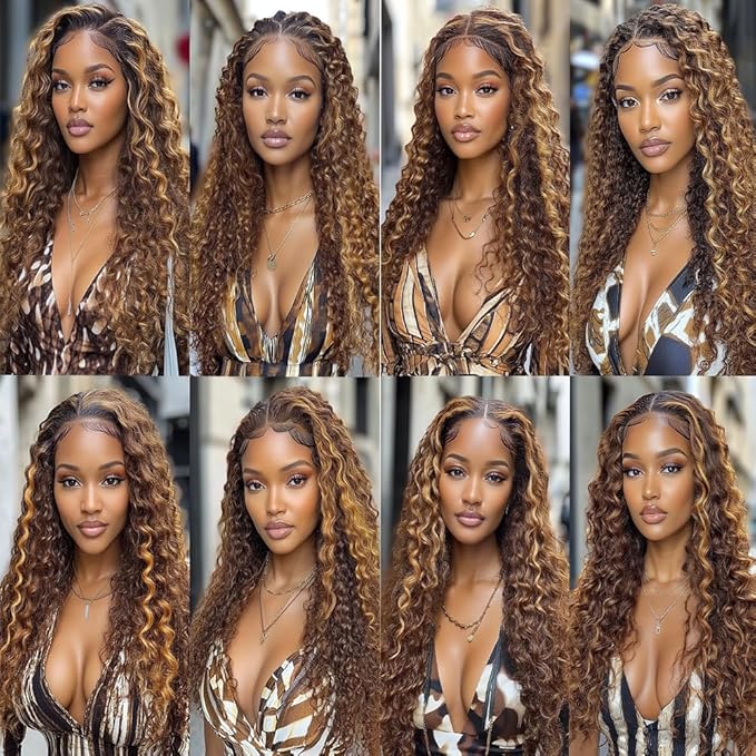 P1B/27 Water Wave Human Hair Bundles Highlight Curly Hair Bundles Two Tone Black and Blonde Human Hair Brazilian Weave Soft and Silky for Black Women 20 22 24 Inch
