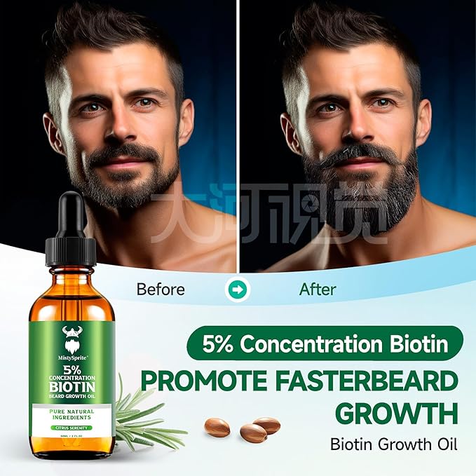 Beard Growth Oil - 5% Concentration Biotin Beard Oil for Men (2 oz) - Natural Mens Beard Oil with Argan Oil, Jojoba Oil and Vitamin, Beard Growth Softener, Moisturizer (Citrus Serenity)