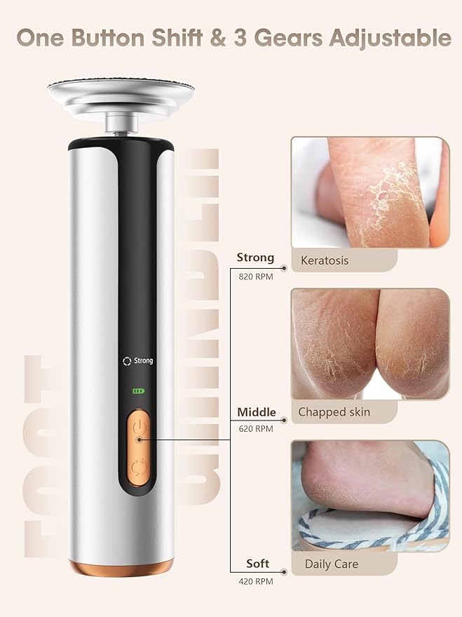 Electric Feet Callus Remover - 2 in 1 Cordless Electric Foot File Nail Grinder,Electric Callus Remover for Feet with 3 Modes,Dry Skin Remover for Feet (Silver)