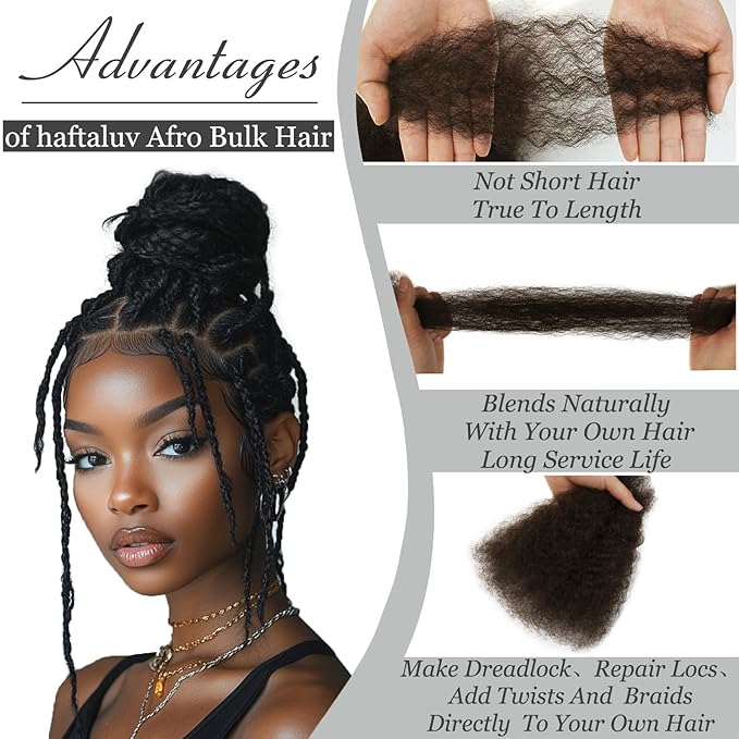 Afro Kinkys Bulk Human Hair 10 Inch 100g Highlight Afro Kinky Curly Human Hair Bulk for Dreadlock Extensions, Micro Locs, Braiding Twists, Braids and Repair Locs(10 Inch, 4/27#)