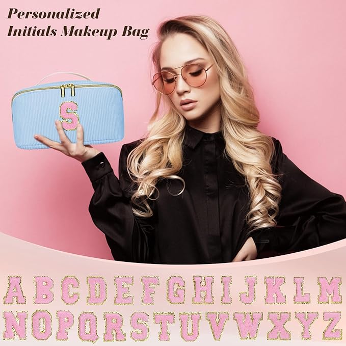 Gifts for Girls, Initial Travel Makeup Bag Women's Day Gift Make up Bag Cosmetic Bags Monther's Day Gifts, Personalized Stuff Bag Cute Makeup Bag Birthday Gifts for Women/Friend/Mother Blue - U