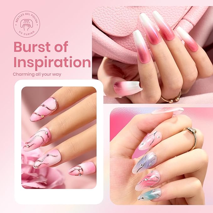 Beetles Metallic Chrome Nail Powder Kit, Mirror Effect Holographic Nail Gradient Powder Set & Nail Art Stickers Decals with 2Pcs 7.5ml Top Coat for DIY Nails Art Decoration, 16 Colors 0.5g/Jar