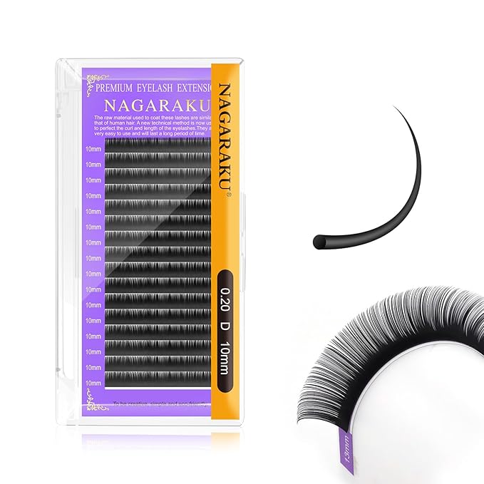 NAGARAKU Eyelash Extensions Individual Lashes 0.20 mm D curl 10mm Premium Classic Matte Black Faux Mink 16 Rows Natural Professional Beauty Salon Supplies