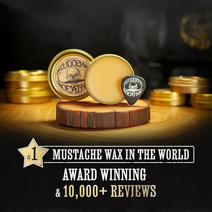 Mustache Wax Strong Hold Grooming For Men | Sudden Death Moustache & Beard Wax 1oz Tin | Perfect For Handlebar Mustaches By Death Grip | No Heat Source Required