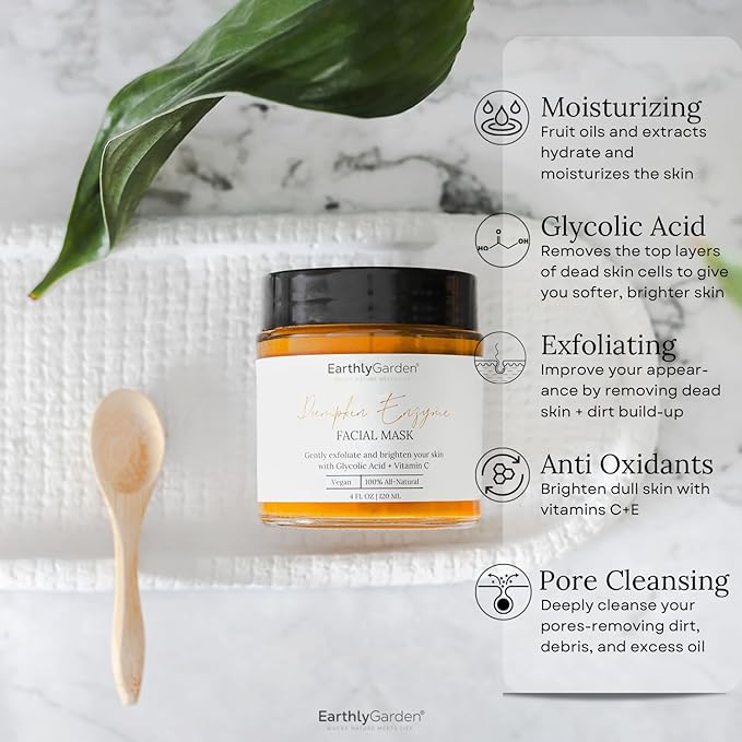 Pumpkin Enzyme Exfoliating Face Mask | Vegan, Anti-Aging Skincare Facial Treatment for Women | Moisturizing + Hydrating | Brighten Dullness + Dark Spots | All Skin Types (4 oz., 1)