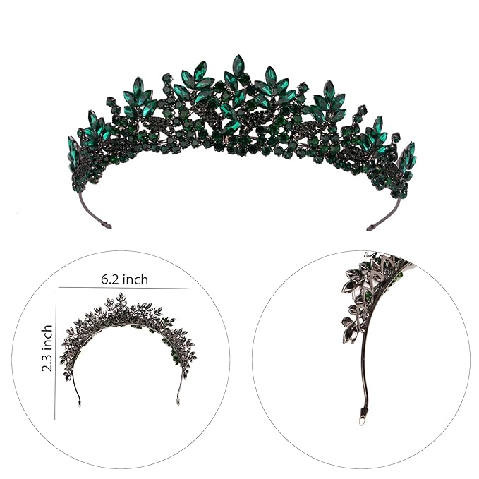 LIMELIA Women's Tiara for Henna Wedding Party|Glitter Hair Accessories for Bridal Birthday Pageant Prom Halloween Costume Christmas Party, Princess Crown|Crystal Stone-Green