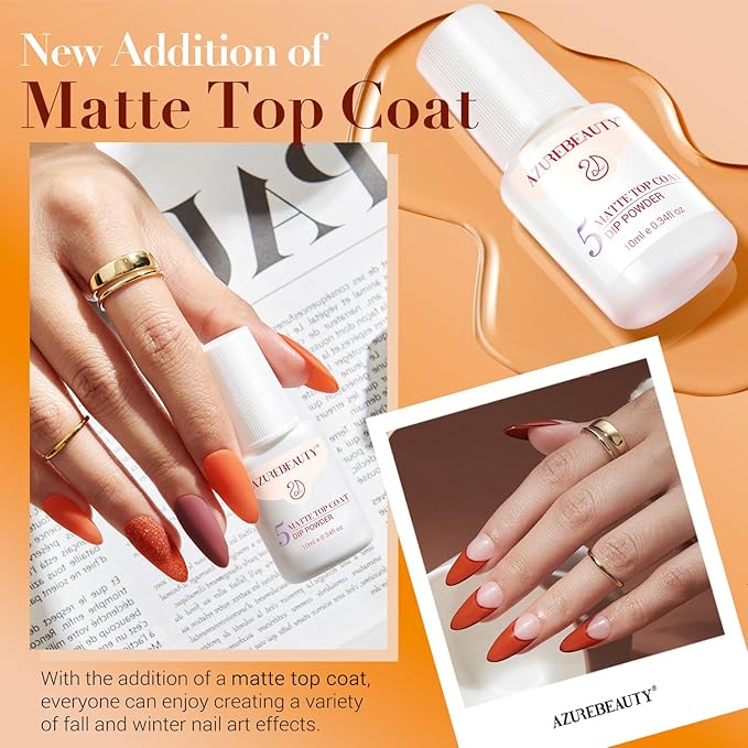 AZUREBEAUTY Dip Nails Powder Starter Kit, Maple Grey Sage Green Dark 8 Colors Set with Nail Sticks, Fall Nail Art Base Glossy/Matte Top Coat Activator Essential Liquid Manicure DIY Salon 30 PCS