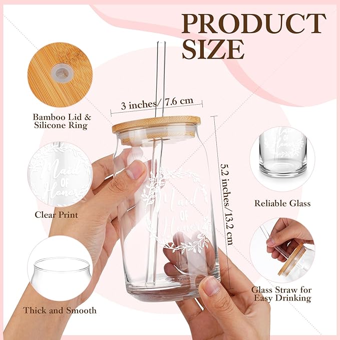 Irenare 8 Pcs Proposal Gifts Set Robes Makeup Bag Cup Cards Hair Tie Bracelet Diamond Pen Bridesmaid Gift Box(Pink,Maid of Honor)