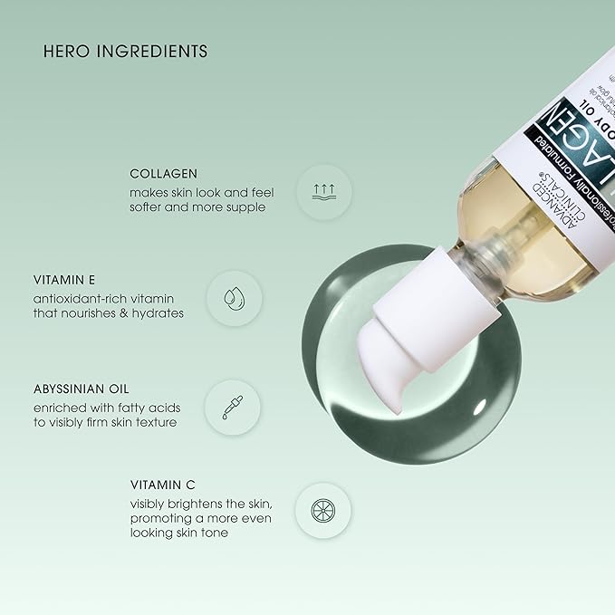 Advanced Clinicals Collagen Lifting Body Oil + Vitamin C Brightening Body Oil Moisturizer Skin Care Set - Nourishing, Brightening, & Firming Body Oil To Improve Look Of Sagging Skin, 2PC Bundle