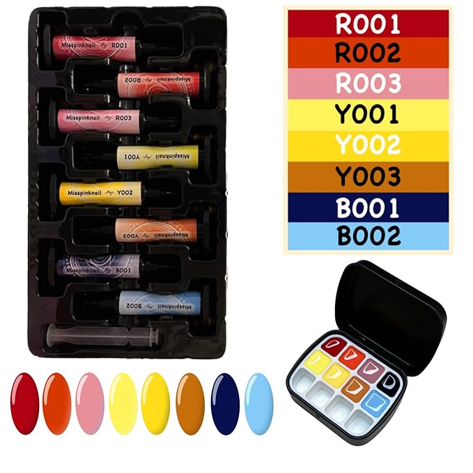 Advanced Painting Gel for Nail Art,8 colour kit with 2 palette(12 divsions),Non wipe,Manicure Professional Nail Salon DIY at Home Gift (B)