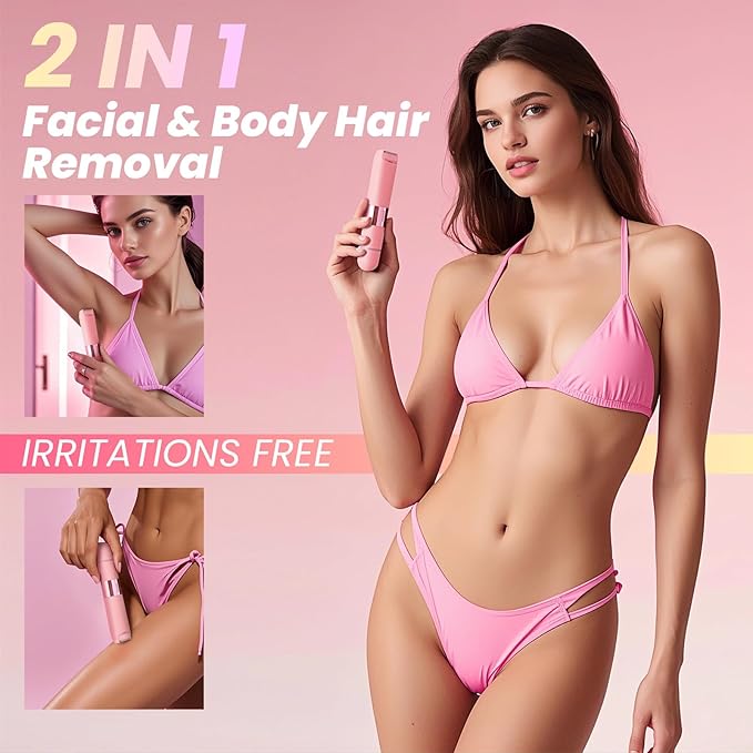 2025 New Bikini Trimmer for Women, 2-in-1 Waterproof Electric Dual Head Shaver (Pink)