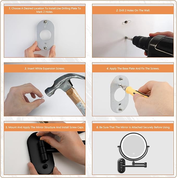 1X/20X Wall Mounted Makeup Mirror with Light, 8" Double-Sided Magnifying Mirror, 3 Color Lights Touch Dimmable Vanity Mirror with 360° Extension Rotation Foldable 14.5 Inch Arm for Bathroom