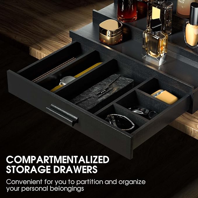 Sephyroth Cologne Organizer for Men 3 Tier of Elevated Cologne Display Shelf with Drawer Storage Perfume Organization and Storage Display Risers,Great Gift for Man(Black)