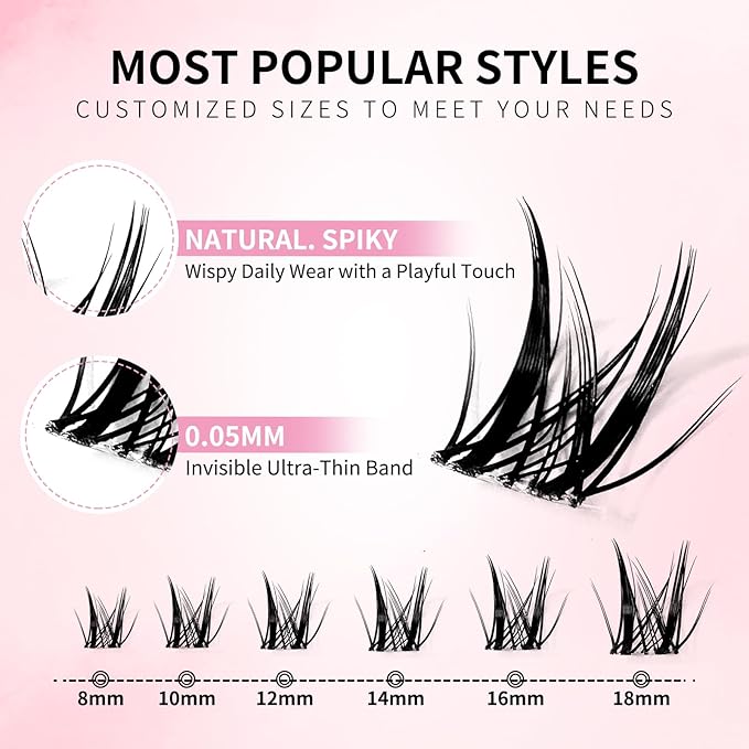 Aphrodite Lash Clusters Wispy 8-18mm Eyelash Clusters Natural C Curl - WideSpan DIY Lash Extensions Spiky Lashes Individual Lashes Ultra-Thin Invisible Lash Band