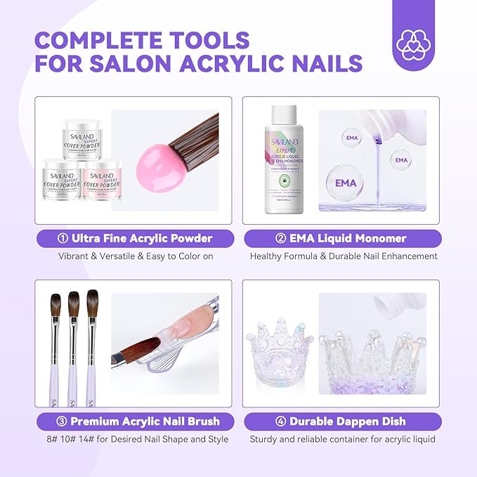 SAVILAND Acrylic Nail Kit: Nail Kit Set Professional Acrylic with Everything Arm Rest Primer Nail Drill Remover Strengthener Cream Full Tools for Beginners Salon Manicurist