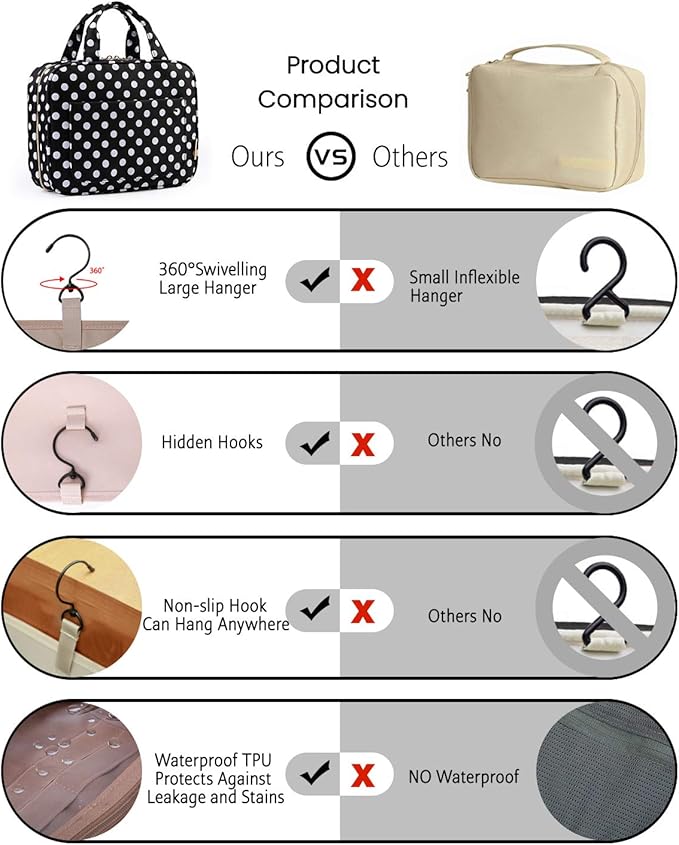 BAGSMART Toiletry Bag Travel Bag with Hanging Hook, Water-resistant Makeup Cosmetic Bag Travel Organizer for Accessories, Shampoo, Full Sized Container, Toiletries