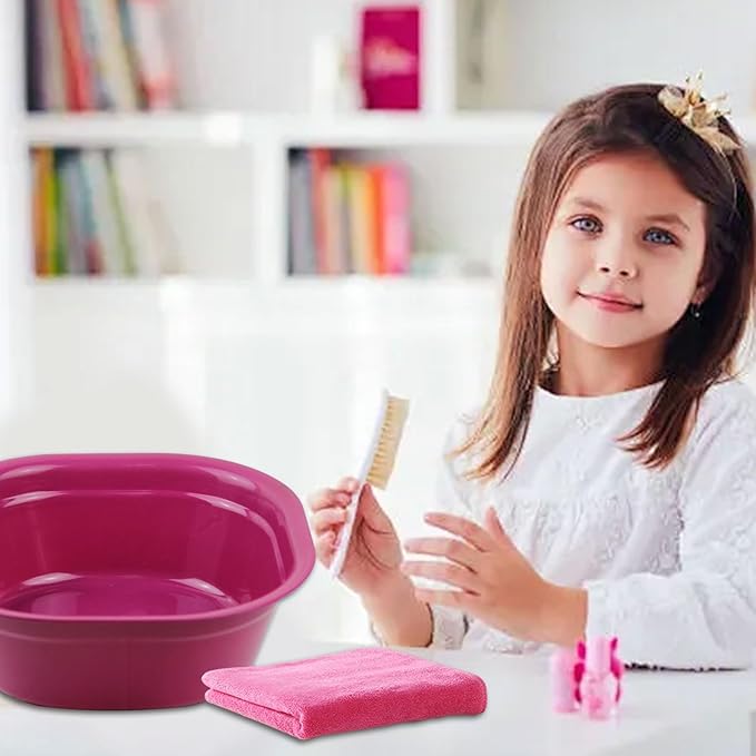 Haploon 12 Pcs Foot Spa Kit for Spa Party,12 x 12 x 4.3 Inch Foot Tub and 14 x 30 Inch Pink Bath Towels Spa Party Accessory Set for Sleepover Parties Supplies（Pink）