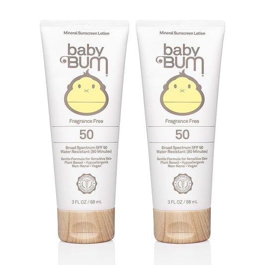 Baby Bum Mineral Sunscreen Lotion | SPF 50 | UVA, UVB Face and Body Protection | Fragrance Free Safe for Sensitive Skin | Travel Size | 3 Ounce | Pack of 2
