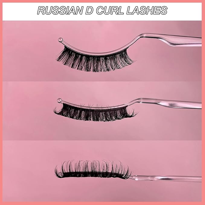 Russian D Curl Strip Lashes Fluffy False Eyelashes Natural Lashes 15-20mm Fake Lashes Pack Volume Eye Lashes 10 Pairs Faux mink lash Multipack