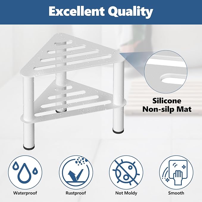 Metal Corner Shower Foot Stool for Shaving Legs, Shower Foot Rest Bench for Iwe Shower with Storage Shelf, Small Step Stools, Waterproof Non-Slip Bath Stool to Sit (White)