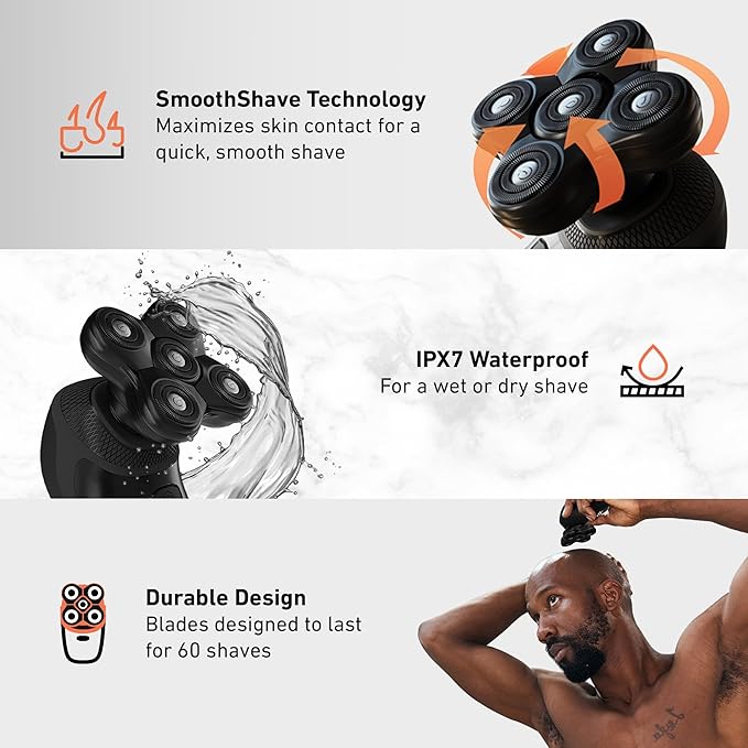 Groomie BaldiePro Cordless Bald Head Shavers for Men, Blade Refill 2.0 - Waterproof Head Shavers Replacement Head - Electric Hair Shaver & Head Razor for Bald Men, Men's Rotary Shaver for Smooth Shave