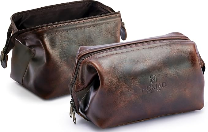 Premium Leather Travel Toiletry Bag, King-Size Dopp Kit with Waterproof Lining, For Men and Women