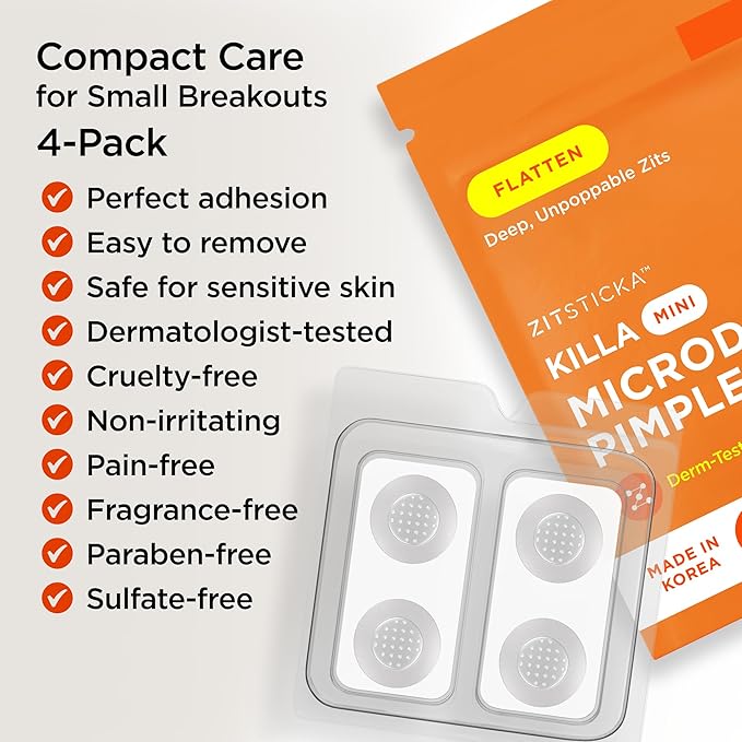 ZitSticka Killa Pimple Patches for Face - World's Most Potent Pimple Patch with Fast-Acting Microdarts - Starts Working within 6 Hours for Deep, Early-Stage Zits - Mini 4 Count