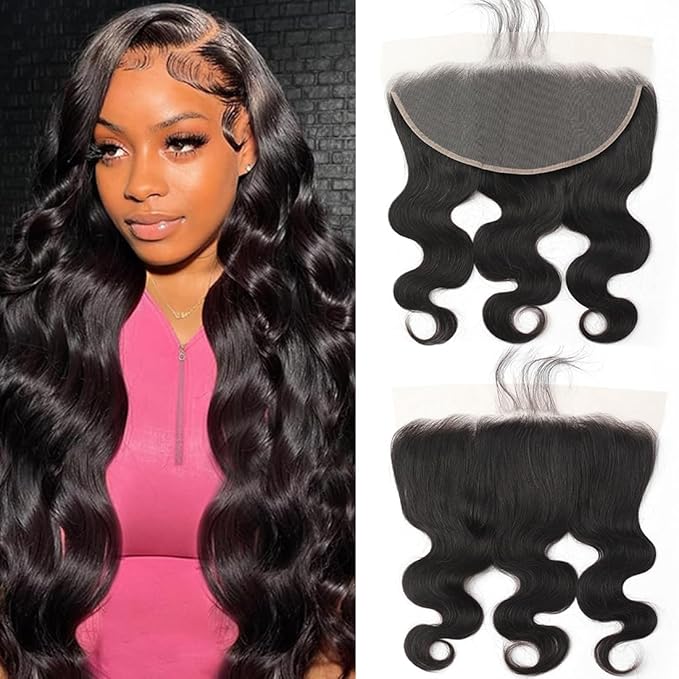 13x6 Lace Frontal Human Hair Closure Body Wave HD Transparent Frontal Closure 13x6 Ear to Ear Closure With Baby Hair Free Part 100% Virgin Human Hair Closure Natural Hairline 14inch