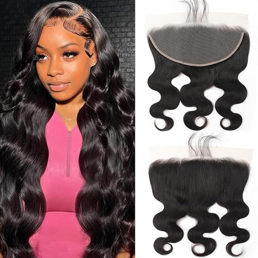 13x6 Lace Frontal Human Hair Closure Body Wave HD Transparent Frontal Closure 13x6 Ear to Ear Closure With Baby Hair Free Part 100% Virgin Human Hair Closure Natural Hairline 14inch