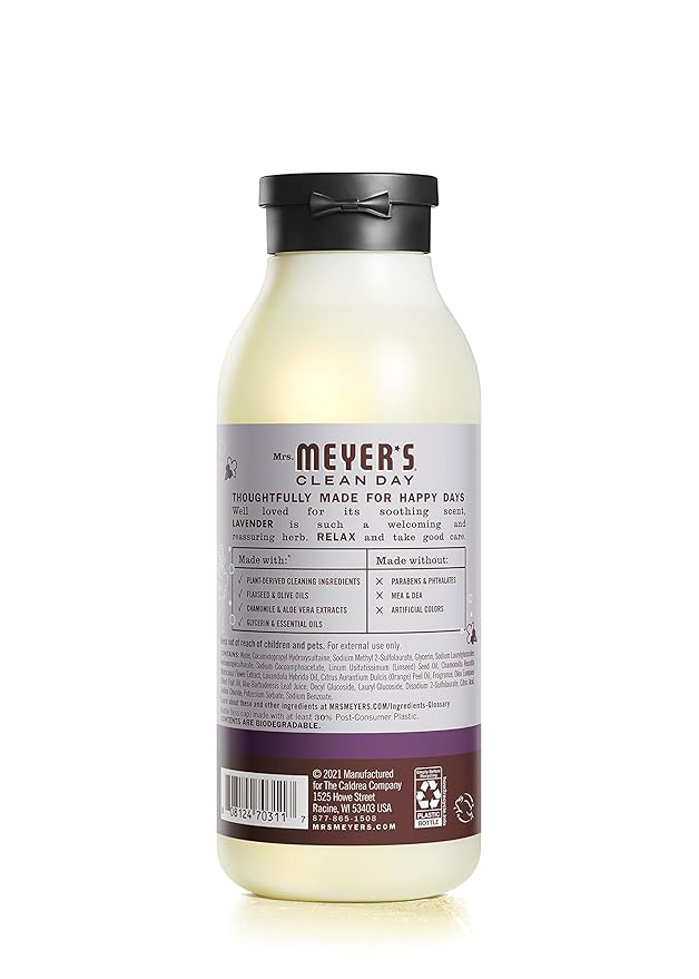 MRS. MEYER'S CLEAN DAY Moisturizing Body Wash for Women and Men, Biodegradable Shower Gel Formula Made with Essential Oils, Lavender, 16 oz