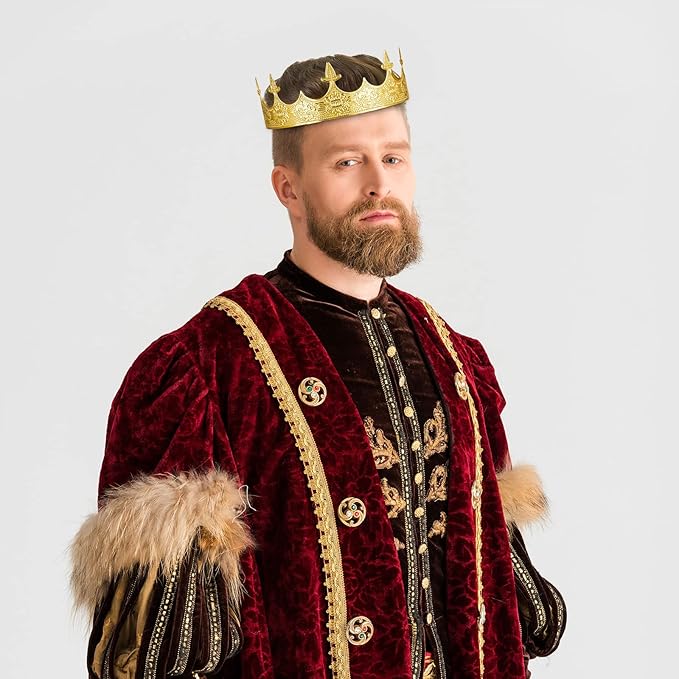 Sureio 2 Pcs Antique Royal King Crown for Men Baroque Queen Crown for 2025 Graduation Prom Party Crystal Tiara Prom Cosplay Birthday Wedding Hair Headband Accessories(Vivid Style)