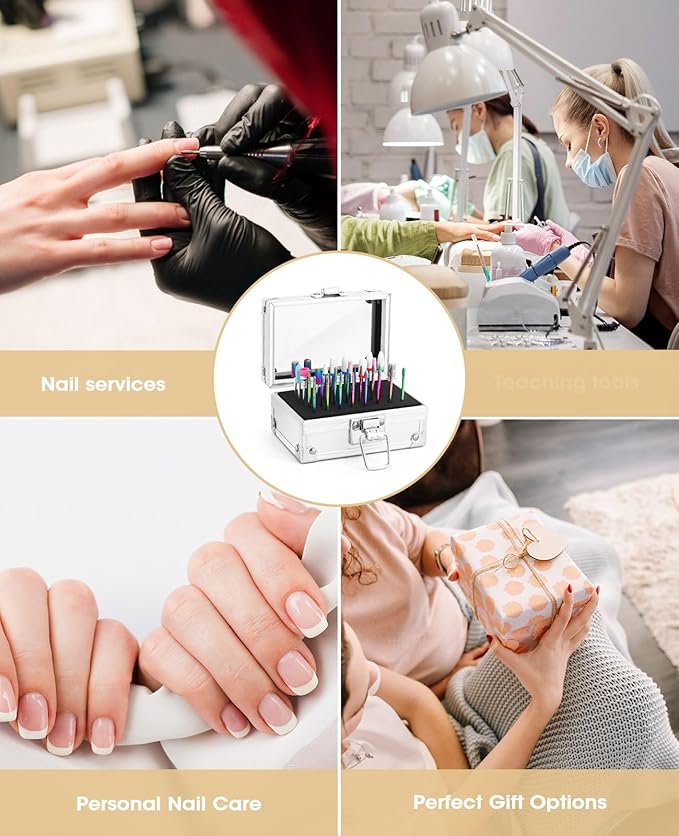 Onism 30Pcs Nail Drill Bits Set - 3/32 Inch Tungsten Carbide Ceramic Nail Bits Kit with Nail Tool Box & Sanding Bands, Professional Manicure Pedicure Remover for Acrylic Gel Nail Polish, Silver