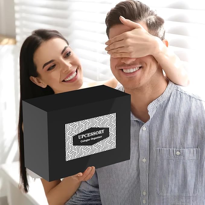 Wooden Cologne Organizer for Men Enhanced 4 Tier Cologne Stand Shelf Perfume Organizer with Velvet Lined Drawer & Hidden Storage Perfume Display Holder for Dresser Nice Gift (Elegant White)