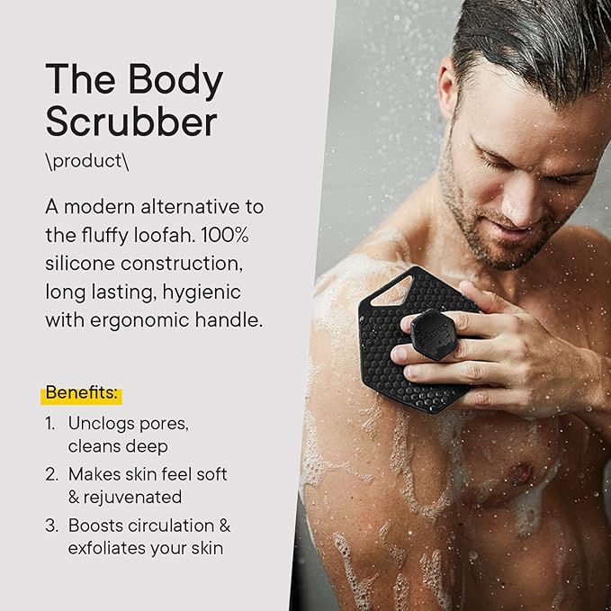 Tooletries - Body Scrubber & Hook - Premium Silicone Scrub for Cleaning, Exfoliating and Invigorating Your Skin - Shower Accessories - Durable & Long Lasting Body Wash Scrubber for Men