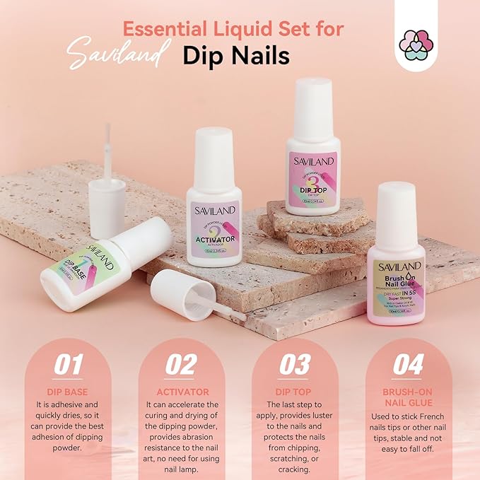 Saviland Dip Powder Liquid Set and Dip Powder Nail Kit French Nail Starter Set:12pcs Keratin Clear Nudes Glitter Nudes Dipping Powder Dip Base Top Coat Nail Activator Dip Powder Liquid Set