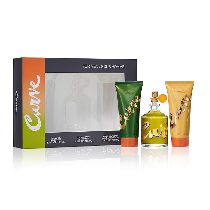 Curve Men's Cologne Fragrance Set, Body Wash, Aftershave Balm & Cologne, Casual Day or Night Scent, Father's Day 3 Piece Gift Set