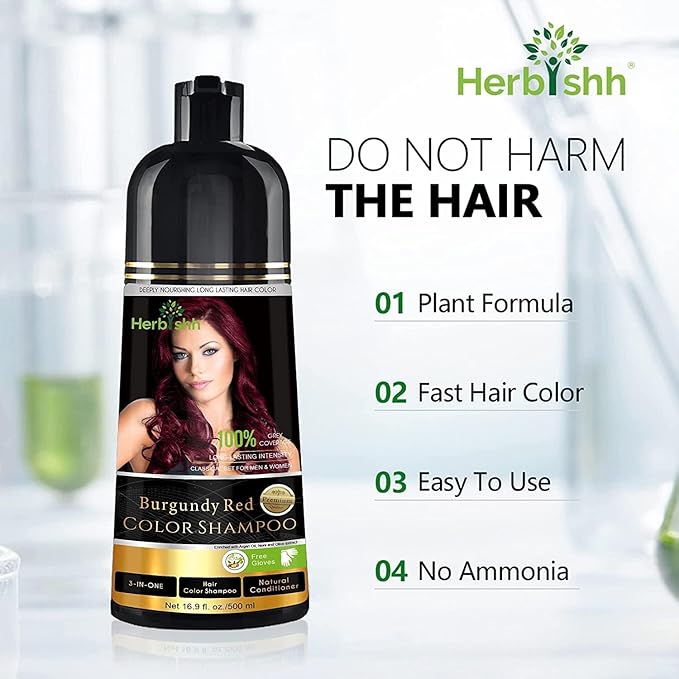 Combo Pack - Herbishh Color Shampoo for Gray Hair + Argan Intense Hair Mask - Long-lasting Dye, Colors in Minutes - Stimulates Dry, Frizzy Hair - 500 ml (Burgundy)