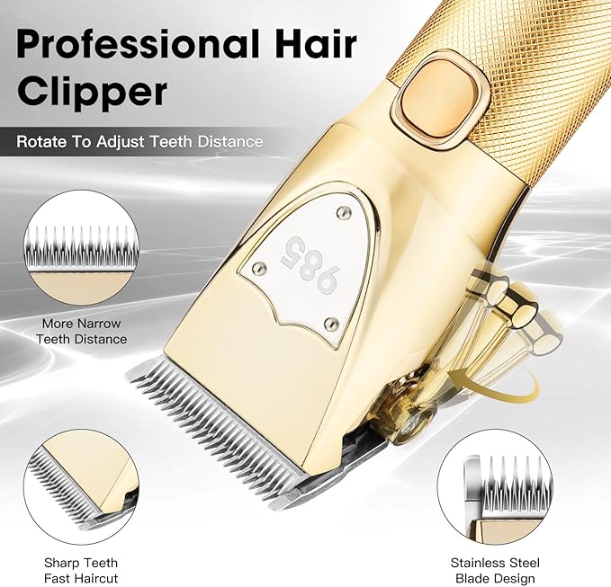 Professional Hair Clippers for Men,Cordless Barber Clippers,Beard Trimmers and Nose Hair Trimmer Kit,Mens Grooming Haircut Kit with LED Display,Gold