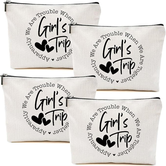 4Pcs Girls Trip Gifts Favors, Girls Weekend Gifts Makeup Bag, Bestie Gifts Weekend Bag Vacation 2025 Cosmetic Bag, Friendship Gifts for Women Girl Sister, Graduation Wedding Gifts Toiletry Bag