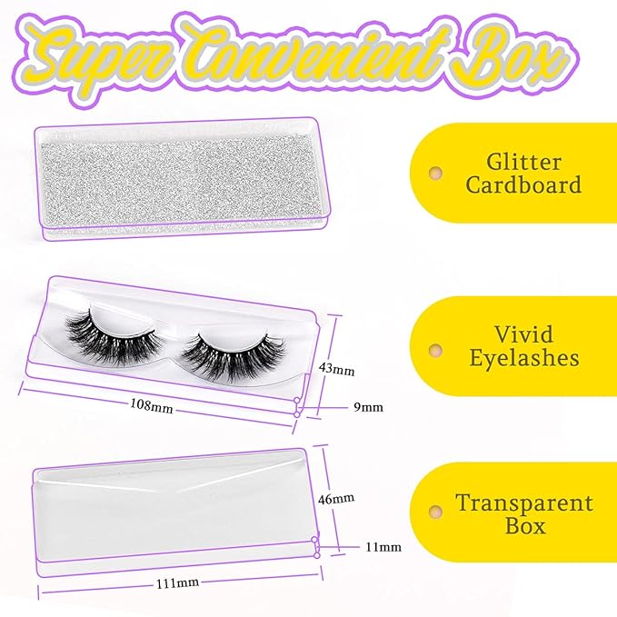 Wholesale Lashes, 3D Faux Mink Eyelash Bulk, 18mm Handmade Reusable Eye Lash, 5 Styles Dramatic Fluffy False Lash with Glitter Portable Packing (Fluffy 5 styles-50 pairs)