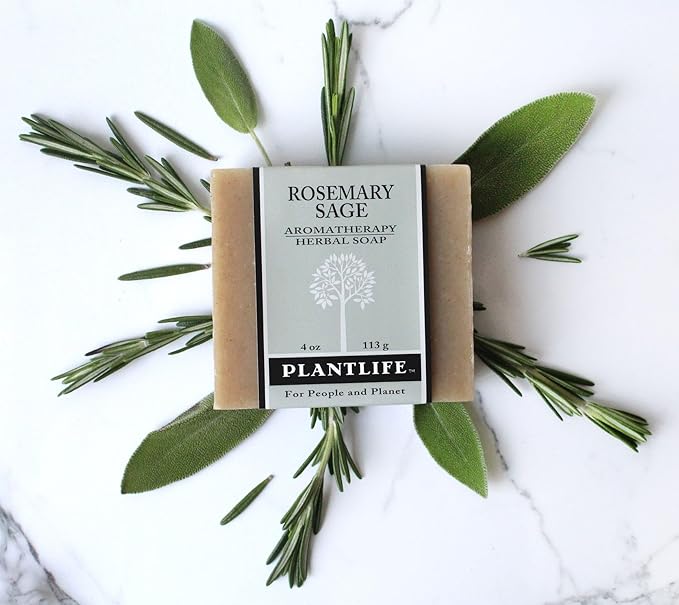 Plantlife Rosemary Sage 3-Pack Bar Soap - Moisturizing and Soothing Soap for Your Skin - Hand Crafted Using Plant-Based Ingredients - Made in California 4oz Bar