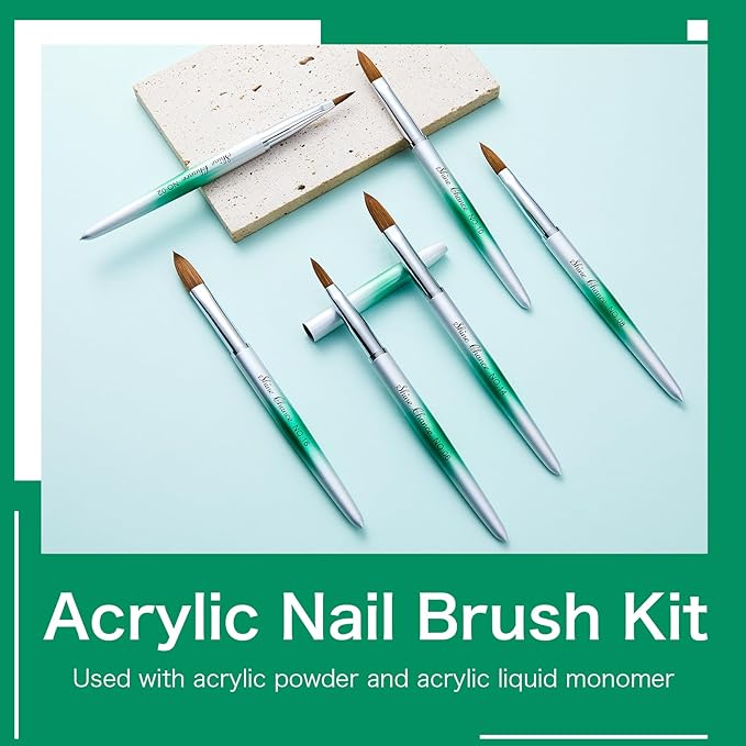 6Pcs Acrylic Nail Brushes Set, Kolinsky Acrylic Nail Art Brush, Art Design & Polish Mistake Cleaning Manicure Tools for Women Acrylic Application (Size 2 6 8 10 14 16)